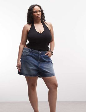 Plus - Short mom - Délavage moyen-Bleu 54