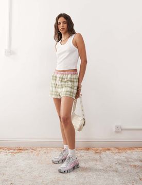 Short style caleçon à carreaux - Rose et vert-Multicolore XS