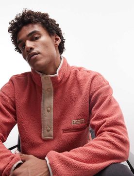 Helvetia II - Roter Fleecepullover mit kurzer Druckknopfleiste Rot S