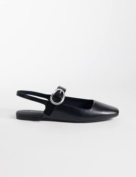 Eckige Ballerina-Pumps in Schwarz mit Fersenriemen Schwarz 39