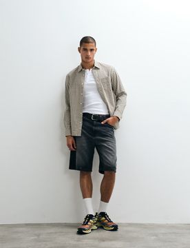 WIP - Landon - Shorts in schwarzer Used-Waschung mit Farbspritzer-Effekt Schwarz W36