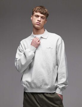 WIP - Polo-Sweatshirt in Grau meliert mit Etikett Grau M