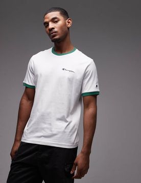 Ringer-T-Shirt in Weiß und Grün Weiß L