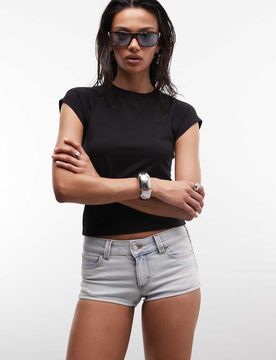Booty Bei - Jeans-Hotpants in hellblauer Waschung Blau W26