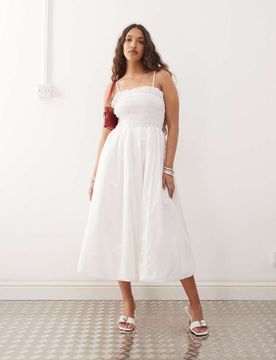 Polly - Robe mi-longue froncée - Blanc 34