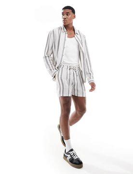 Kurze Shorts in Anthrazit und Weiß gestreift mit Bindegürtel, Kombiteil-Grau Grau Chest 40-42
