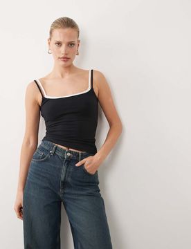 Caraco double épaisseur avec soutien-gorge intégré style années 90 - Noir XL