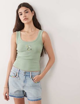 Débardeur à encolure dégagée et broderie tennis - Vert M