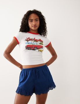 Short à enfiler avec ourlet volanté à aillets - Bleu marine M