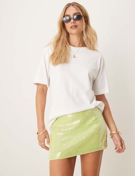 Pailletten-Skort in Limettengrün Grün XXL