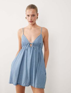 Robe-short courte fluide à bretelles avec soutien-gorge intégré - Bleu clair L