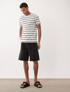 Weite Jeans-Shorts in schwarzer Waschung Schwarz W38