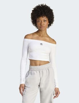 Originals - Essentials - Schulterfreies, langärmliges, geripptes Shirt in Weiß Weiß XL