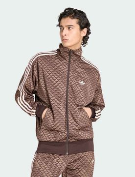 Originals - Firebird - Locker geschnittene Trainingsjacke in Kaffeebraun und Rosa mit Monogramm-Muster-Brown Brown M