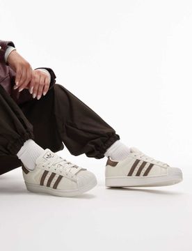 Superstar II - Baskets à rayures effet poulain - Blanc/marron 41 1/3