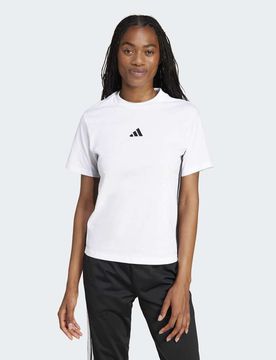 Essentials - T-shirt en coton à 3 bandes - Blanc et noir S