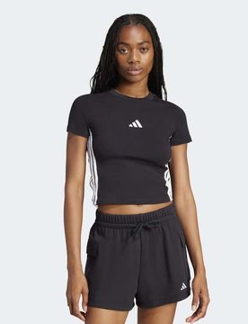 Essentials - T-shirt raccourci ajusté à 3 bandes - Noir/blanc 2XL