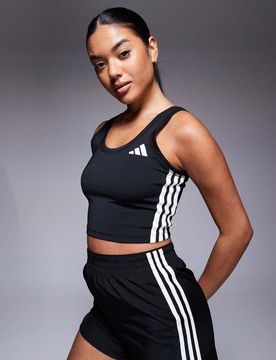 Training - Cropped-Tanktop in Schwarz mit 3 Streifen-Logo Schwarz L