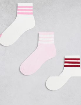Adidas Training - Lot de 3 paires de chaussettes - Rose, rouge et blanc L