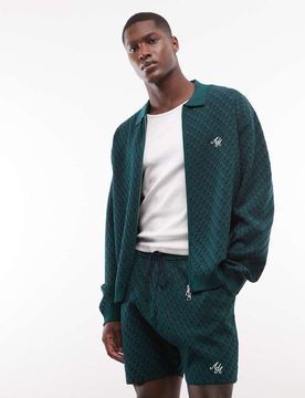 Rezio - Strickjacke in Dunkelgrün mit Kragen, Kombiteil Grün M