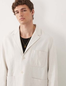 Einreihige Anzugjacke aus reiner Baumwolle in Beige-Neutral Neutral Chest 50