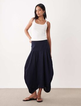 Jupe parachute longue et bouffante à taille basse - Bleu 36