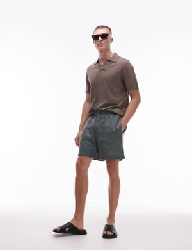 Shorts aus Leinen in Khakigrün mit Tunnelzug Grün 54