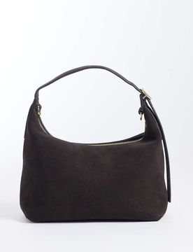 Petit cabas en cuir et daim véritables avec bandoulière amovible - Marron foncé-Brown