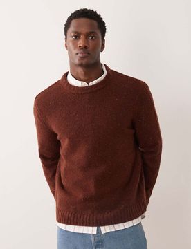 Relaxed-Fit-Pullover aus Woll-Alpakamix in dunklem Maulwurfsbraun mit Rundhalsausschnitt-Brown Brown XS
