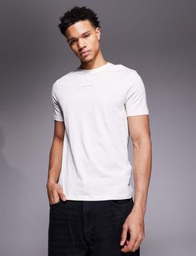 Exchange - T-Shirt in Creme mit Logo auf der Brust-Weiß Weiß 38