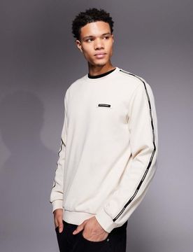 Armani - - Sweatshirt in Creme mit Logo und Zierstreifen-Weiß Weiß 40