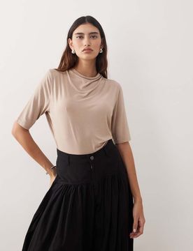 T-shirt en modal avec col ras de cou - Taupe-Neutre S