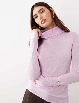 Top col roulé en laine mérinos - Rose clair M