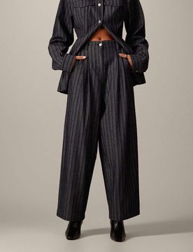 Pantalon d'ensemble ample en jacquard denim - Indigo-Bleu marine 36