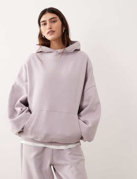 Schwerer, hochwertiger Oversize-Kapuzenpullover in sanftem Lila Lila S