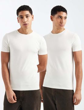 Er-Pack körperbetonte Basic-T-Shirts in Cremeweiß Weiß XS