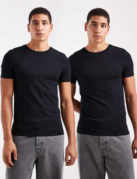 Er-Pack körperbetonte Basic-T-Shirts in Schwarz Schwarz 2XL