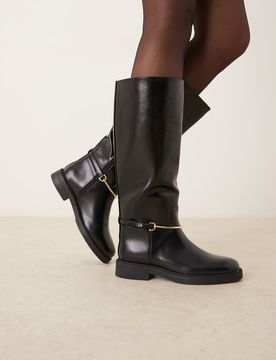 Cole - Flache Reitstiefel in Schwarz mit Zierleiste Schwarz 35