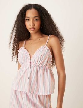 Caraco de pyjama rayé à assortir - Rose et bleu-Multicolore L