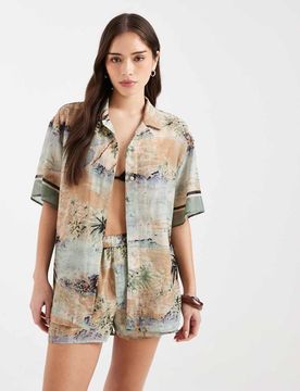 Chemise de plage d'ensemble à imprimé abstrait-multicolore 36