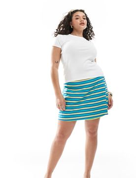 ASOS DESIGN Curve - Gestreifter Wickel-Skort in Blau und Grün-Bunt Bunt 58