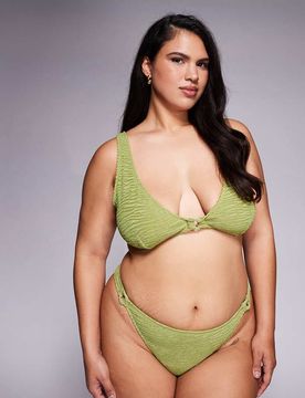 ASOS DESIGN Curve - Laurie - Haut de bikini texturé à bonnets montants et détail maillon - Citron vert 50
