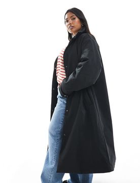 ASOS DESIGN Curve - Schlichte, wattierte Longline-Jacke in Schwarz Schwarz 2XL