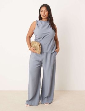 Curve - Pantalon habillé d'ensemble droit coupe décontractée - Bleu 58