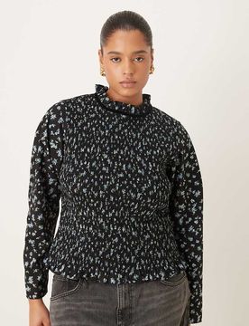 ASOS DESIGN Curve - Top smocké à imprimé fleuri avec dos ouvert et manches longues-Multicolore 56