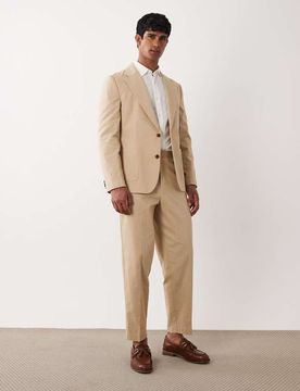 Anzughose in Steinbeige in Karottenform mit Flammengarn-Struktur-Neutral Neutral 48 Short