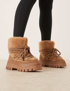Acclaim - Bottes de neige avec fourrure et lacets - Taupe-Blonde 40