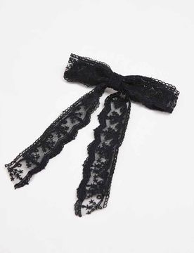 Barrette à cheveux avec naud superposé en dentelle - Noir