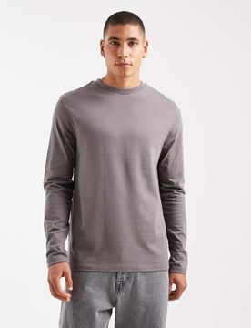 Basic-Langarmshirt in Anthrazit mit Regular-Fit-Schnitt-Grau Grau M