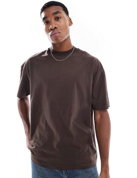 Basic-T-Shirt in Dunkelbraun mit Oversize-Schnitt Braun S